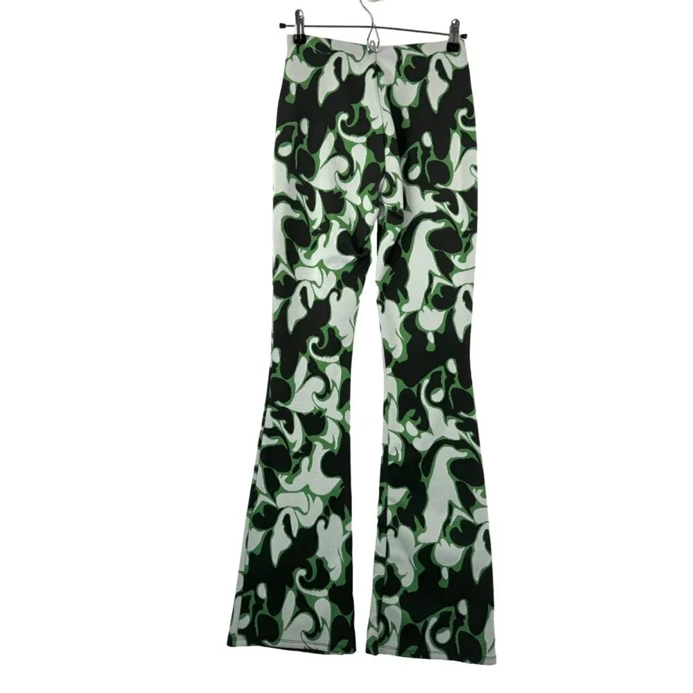 Zara‎ Kelly Green Jacquard Marble Print High waist Flare knit Trousers sz S - Picture 3 of 10